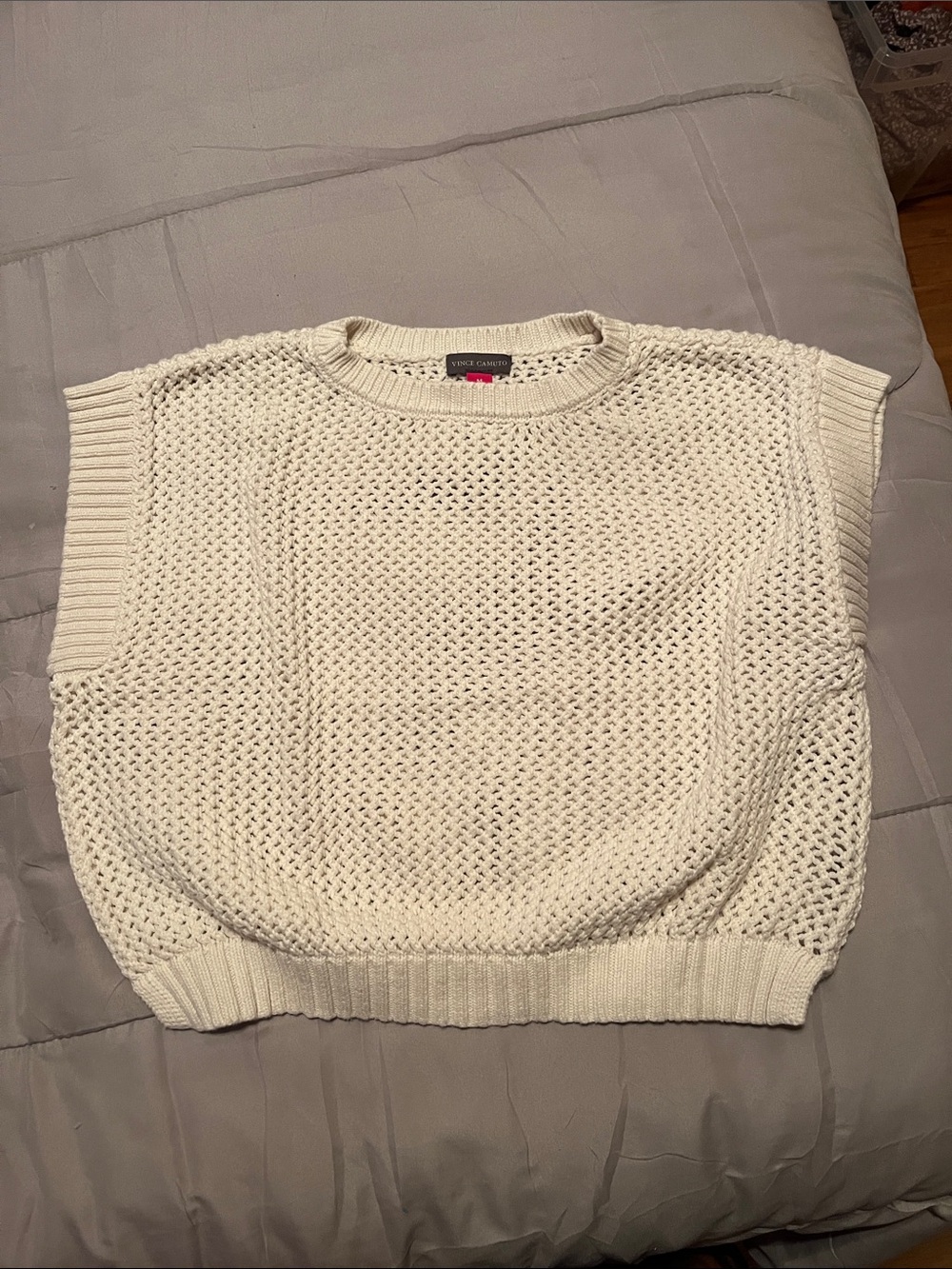 Vince Camuto Ivory Open-Knit Sleeveless Sweater Vest